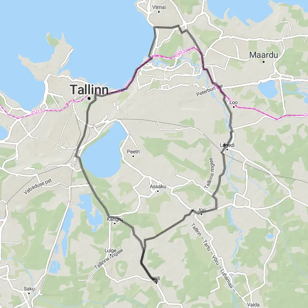 Map miniature of "Road Cycling Adventure near Kiili" cycling inspiration in Eesti, Estonia. Generated by Tarmacs.app cycling route planner