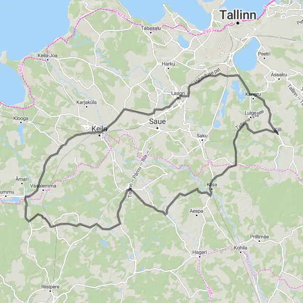 Map miniature of "Kiisa to Nõmme Road Cycling Expedition" cycling inspiration in Eesti, Estonia. Generated by Tarmacs.app cycling route planner