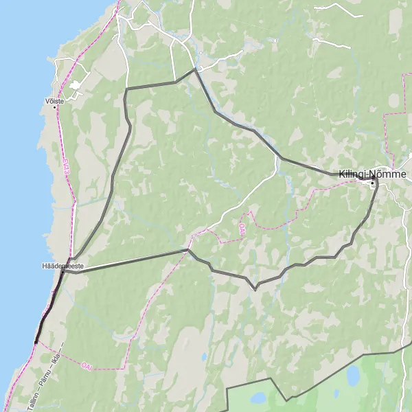 Map miniature of "Coastal Road Journey" cycling inspiration in Eesti, Estonia. Generated by Tarmacs.app cycling route planner
