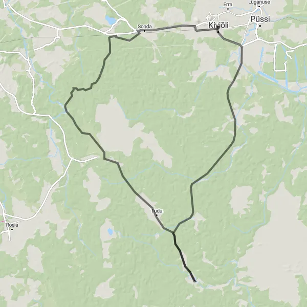 Map miniature of "Road Cycling Kiviõli-Tudu Loop" cycling inspiration in Eesti, Estonia. Generated by Tarmacs.app cycling route planner