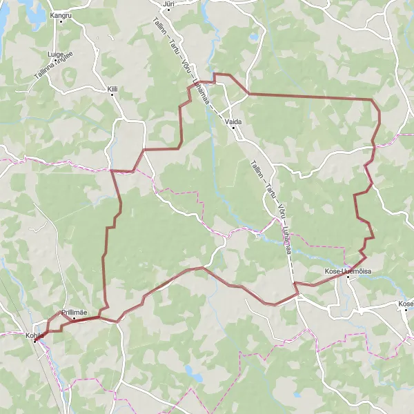 Map miniature of "Kohila - Paekna - Pikavere - Kata Circuit" cycling inspiration in Eesti, Estonia. Generated by Tarmacs.app cycling route planner