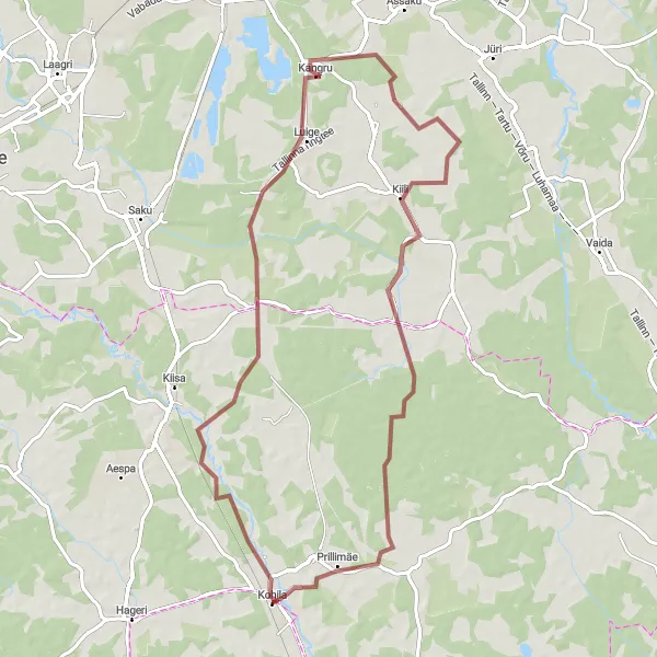 Map miniature of "Kohila - Kurtna - Kiili - Paekna Circuit" cycling inspiration in Eesti, Estonia. Generated by Tarmacs.app cycling route planner