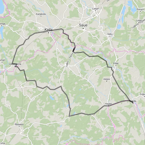 Map miniature of "Kernu Loop" cycling inspiration in Eesti, Estonia. Generated by Tarmacs.app cycling route planner