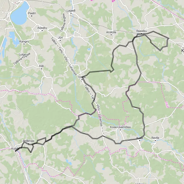 Map miniature of "Kose and Kata Adventure" cycling inspiration in Eesti, Estonia. Generated by Tarmacs.app cycling route planner