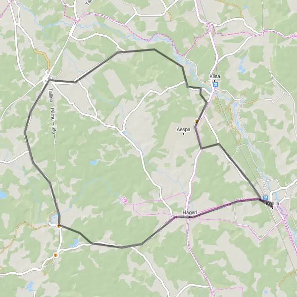 Map miniature of "Aandu and Kohatu Adventure" cycling inspiration in Eesti, Estonia. Generated by Tarmacs.app cycling route planner