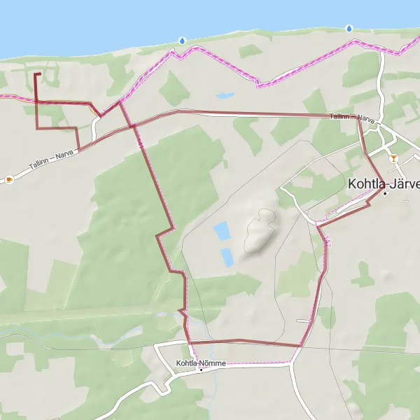 Map miniature of "Kohtla-Nõmme to Saka Gravel Route" cycling inspiration in Eesti, Estonia. Generated by Tarmacs.app cycling route planner