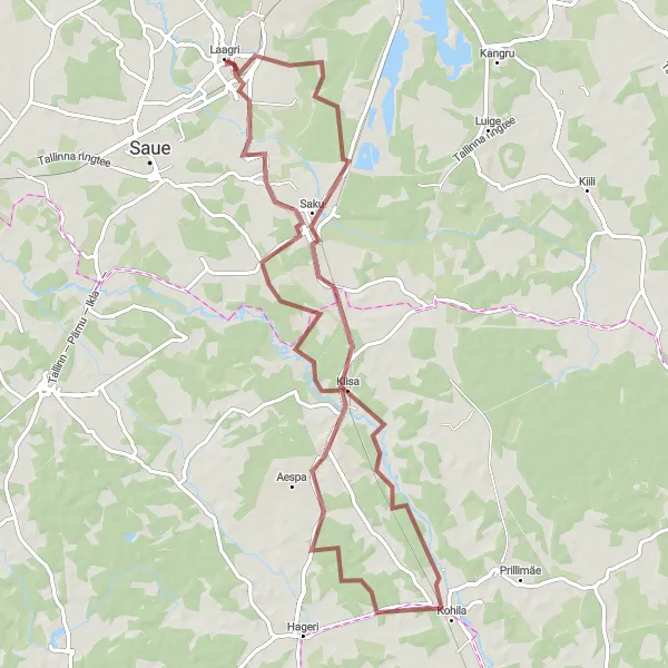 Map miniature of "Laagri - Õlleköök - Kiisa - Kohila - Roobuka - Metsanurme" cycling inspiration in Eesti, Estonia. Generated by Tarmacs.app cycling route planner