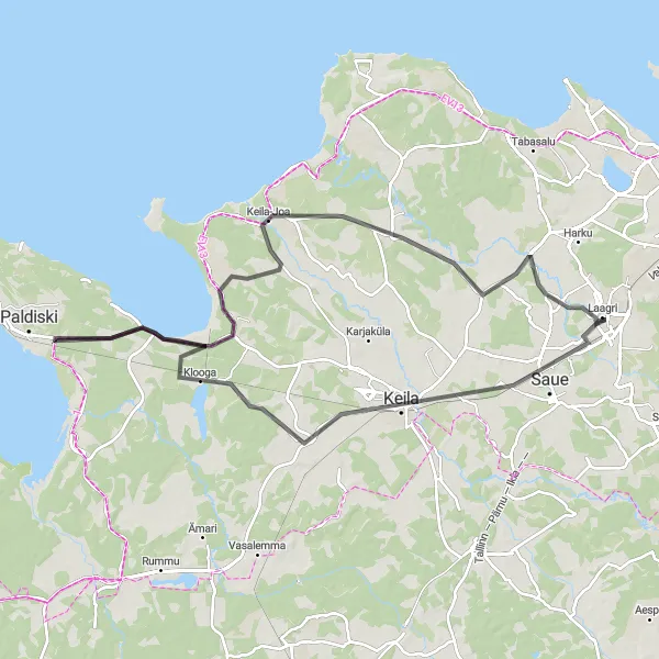 Map miniature of "The Keila-Klooga Circuit" cycling inspiration in Eesti, Estonia. Generated by Tarmacs.app cycling route planner