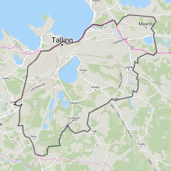 Map miniature of "Laagri - Patkuli viewing platform - Tallinn - Tallinn TV Tower - Jüri" cycling inspiration in Eesti, Estonia. Generated by Tarmacs.app cycling route planner