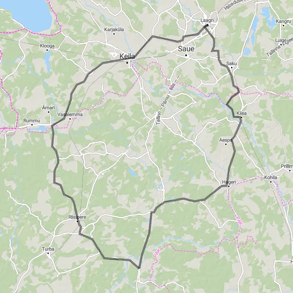 Map miniature of "Laagri to Riisipere: Exploring Hageri, Kernu, and Keila" cycling inspiration in Eesti, Estonia. Generated by Tarmacs.app cycling route planner