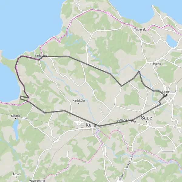 Map miniature of "Saue to Keila-Joa Loop" cycling inspiration in Eesti, Estonia. Generated by Tarmacs.app cycling route planner