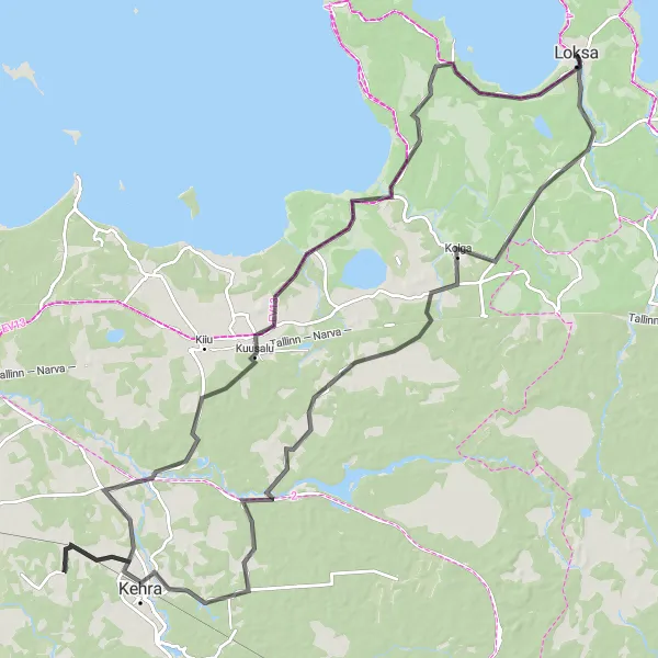 Map miniature of "The Coastal Wonders" cycling inspiration in Eesti, Estonia. Generated by Tarmacs.app cycling route planner