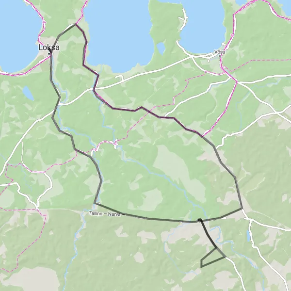 Map miniature of "Loksa to Kotka Scenic Road Trip" cycling inspiration in Eesti, Estonia. Generated by Tarmacs.app cycling route planner