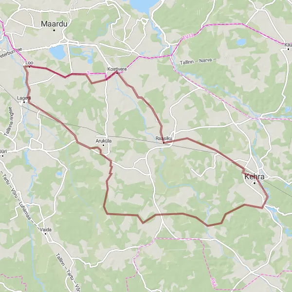 Map miniature of "Gravel Adventure to Kiviloo and Kehra" cycling inspiration in Eesti, Estonia. Generated by Tarmacs.app cycling route planner