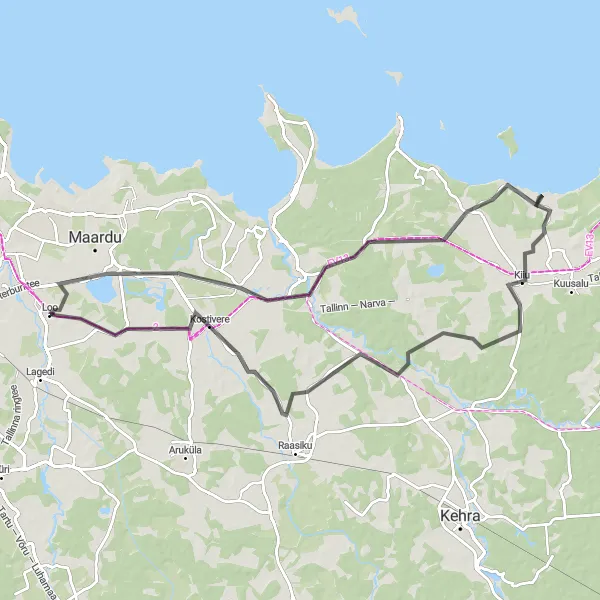 Map miniature of "Jägala Waterfall Route" cycling inspiration in Eesti, Estonia. Generated by Tarmacs.app cycling route planner