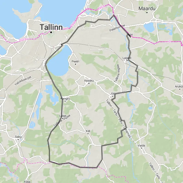 Map miniature of "Jüri Exploration" cycling inspiration in Eesti, Estonia. Generated by Tarmacs.app cycling route planner