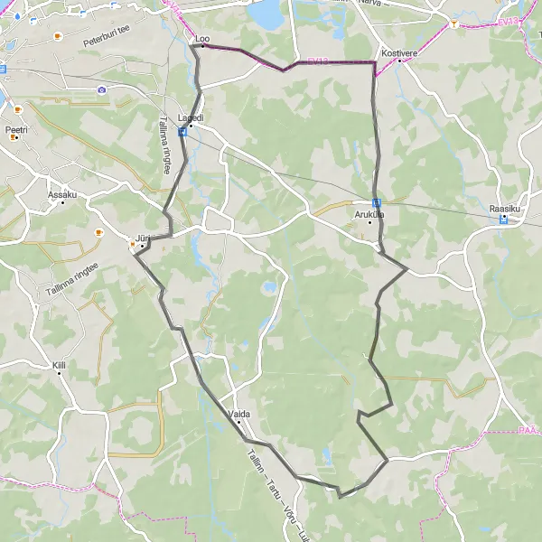 Map miniature of "A Long Ride to Aruküla" cycling inspiration in Eesti, Estonia. Generated by Tarmacs.app cycling route planner