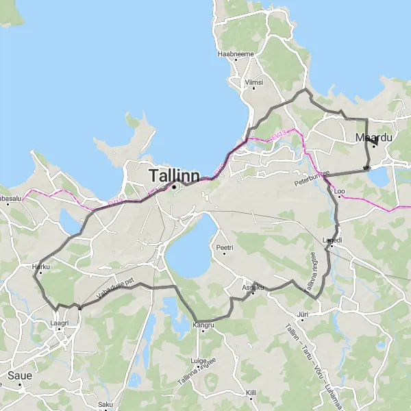 Map miniature of "Assaku and Harku Loop" cycling inspiration in Eesti, Estonia. Generated by Tarmacs.app cycling route planner