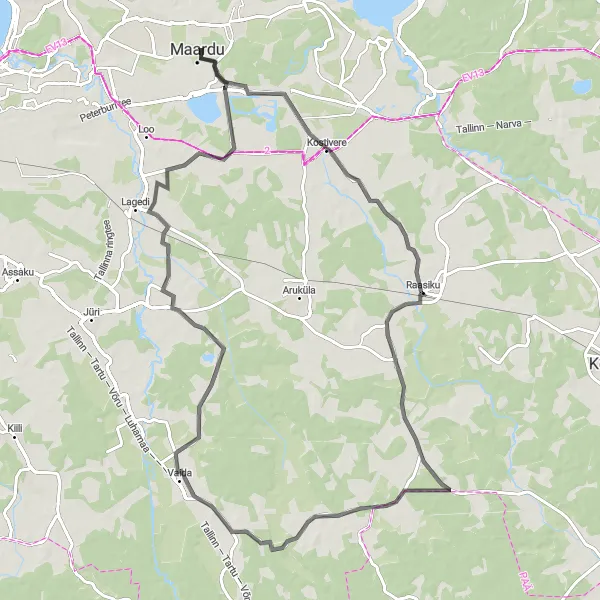 Map miniature of "Maardu-Kostivere-Raasiku-Perila-Kopli" cycling inspiration in Eesti, Estonia. Generated by Tarmacs.app cycling route planner