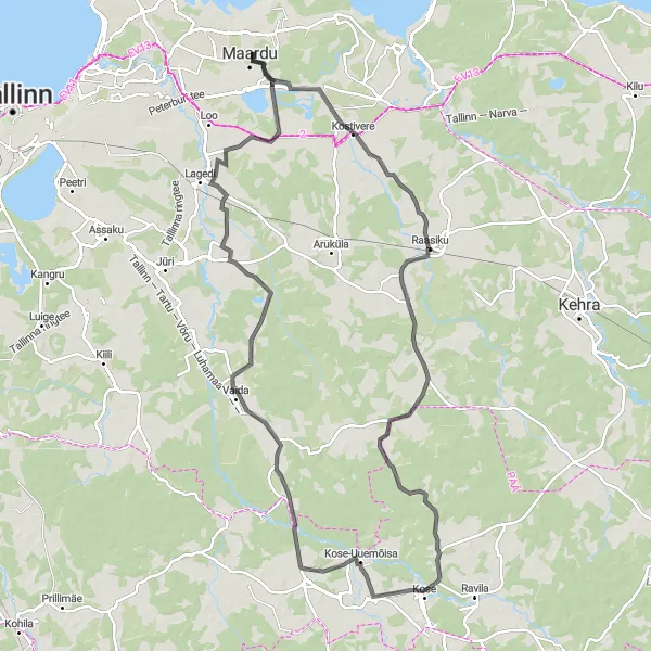 Map miniature of "Maardu-Kostivere-Raasiku-Kose-Uuemõisa" cycling inspiration in Eesti, Estonia. Generated by Tarmacs.app cycling route planner