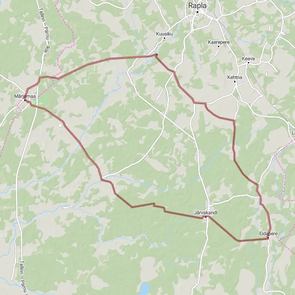 Map miniature of "Märjamaa Gravel Adventure" cycling inspiration in Eesti, Estonia. Generated by Tarmacs.app cycling route planner