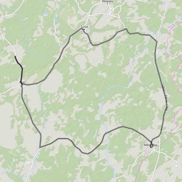 Map miniature of "Koluvere Road Adventure" cycling inspiration in Eesti, Estonia. Generated by Tarmacs.app cycling route planner