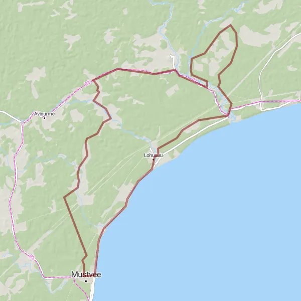 Map miniature of "The Lohusuu Gravel Adventure" cycling inspiration in Eesti, Estonia. Generated by Tarmacs.app cycling route planner