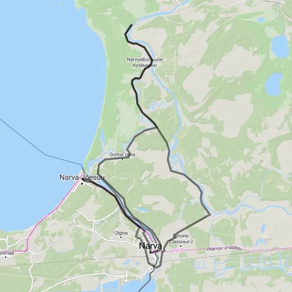 Map miniature of "The Cross-Border Cycling Challenge" cycling inspiration in Eesti, Estonia. Generated by Tarmacs.app cycling route planner