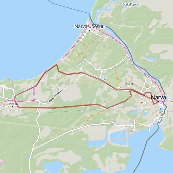 Map miniature of "Sinimäe Gravel Adventure" cycling inspiration in Eesti, Estonia. Generated by Tarmacs.app cycling route planner