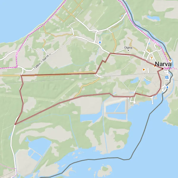 Map miniature of "Auvere Gravel Excursion" cycling inspiration in Eesti, Estonia. Generated by Tarmacs.app cycling route planner