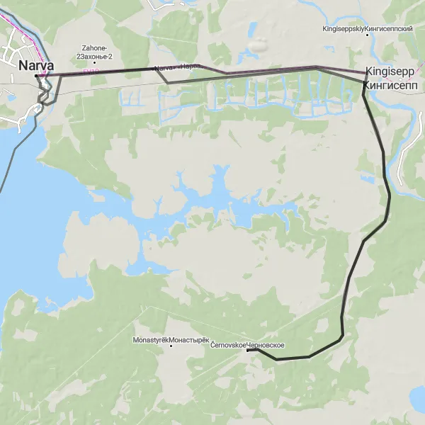 Map miniature of "The Russian Border" cycling inspiration in Eesti, Estonia. Generated by Tarmacs.app cycling route planner