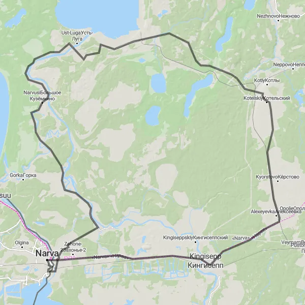 Map miniature of "The King's Trail" cycling inspiration in Eesti, Estonia. Generated by Tarmacs.app cycling route planner