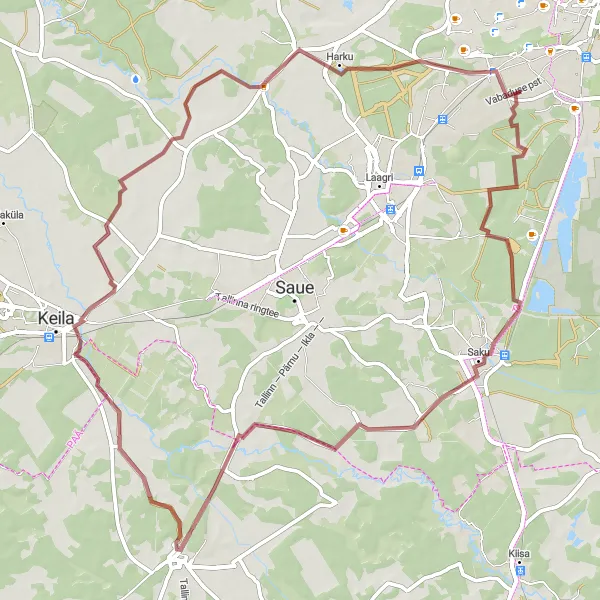 Map miniature of "Scenic Gravel Adventure: Nõmme to Hüüru" cycling inspiration in Eesti, Estonia. Generated by Tarmacs.app cycling route planner