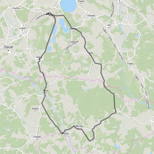 Map miniature of "Road Cycling Adventure: Nõmme to Roobuka" cycling inspiration in Eesti, Estonia. Generated by Tarmacs.app cycling route planner
