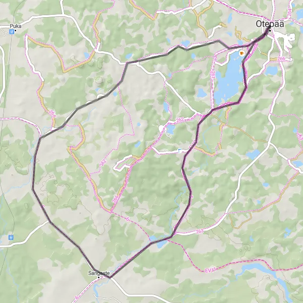 Map miniature of "Sangaste and Pühajärve Road Ride" cycling inspiration in Eesti, Estonia. Generated by Tarmacs.app cycling route planner