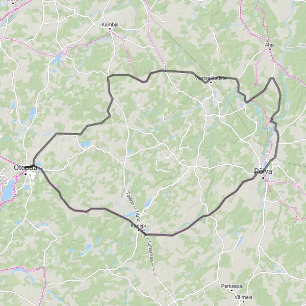 Map miniature of "Otepää and Põlva Road Adventure" cycling inspiration in Eesti, Estonia. Generated by Tarmacs.app cycling route planner