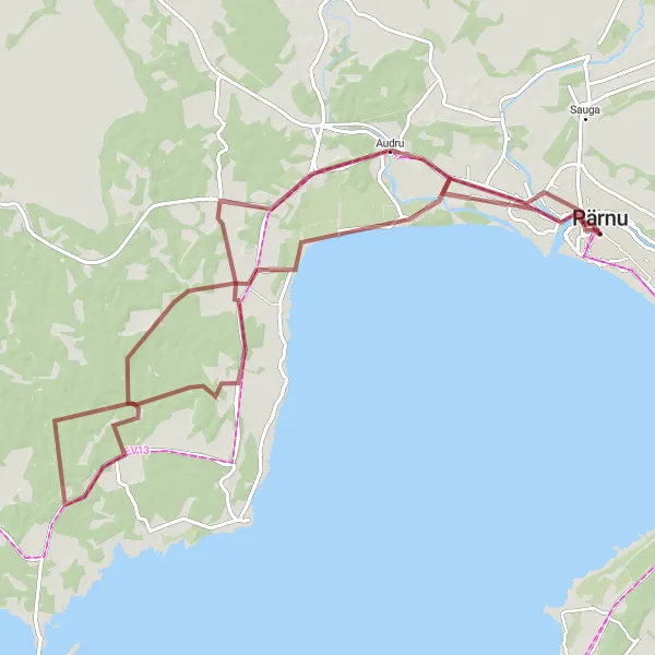 Map miniature of "Coastal Gravel Adventure" cycling inspiration in Eesti, Estonia. Generated by Tarmacs.app cycling route planner