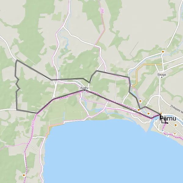 Map miniature of "Pärnu and Audru Round Trip" cycling inspiration in Eesti, Estonia. Generated by Tarmacs.app cycling route planner