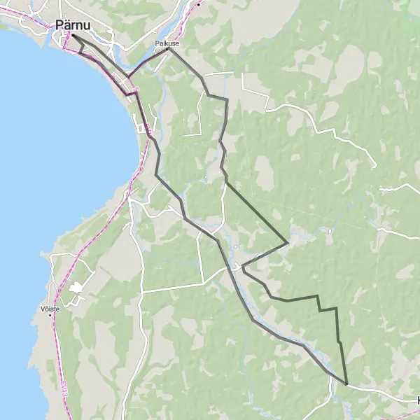 Map miniature of "Cultural Delights: Pärnu to Punane Torn" cycling inspiration in Eesti, Estonia. Generated by Tarmacs.app cycling route planner