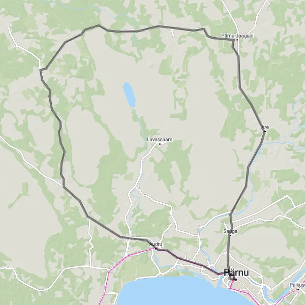 Map miniature of "Scenic Route: Pärnu to Punane Torn" cycling inspiration in Eesti, Estonia. Generated by Tarmacs.app cycling route planner