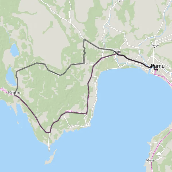 Map miniature of "Historic Journey: Pärnu to Tallinn Gate" cycling inspiration in Eesti, Estonia. Generated by Tarmacs.app cycling route planner