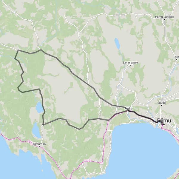 Map miniature of "Nature Escape: Pärnu to Punane Torn" cycling inspiration in Eesti, Estonia. Generated by Tarmacs.app cycling route planner