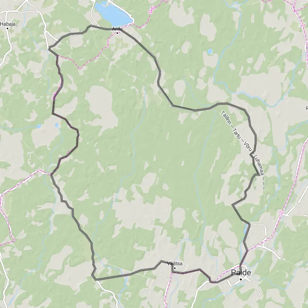 Map miniature of "Paide - Väätsa Round Trip" cycling inspiration in Eesti, Estonia. Generated by Tarmacs.app cycling route planner