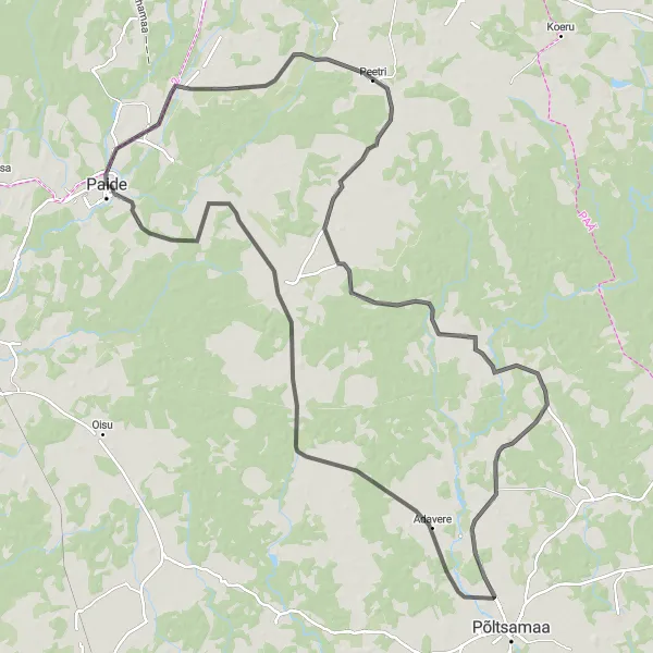 Map miniature of "Paide - Pajusi Round Trip" cycling inspiration in Eesti, Estonia. Generated by Tarmacs.app cycling route planner