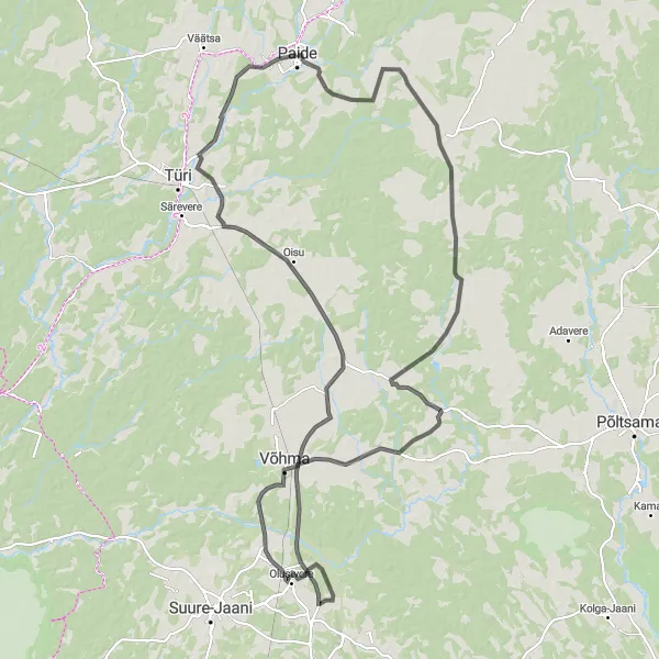 Map miniature of "Paide - Türi Round Trip" cycling inspiration in Eesti, Estonia. Generated by Tarmacs.app cycling route planner