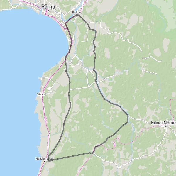 Map miniature of "Paikuse - Ilvese - Laiksaare - Uulu Roosiaed" cycling inspiration in Eesti, Estonia. Generated by Tarmacs.app cycling route planner