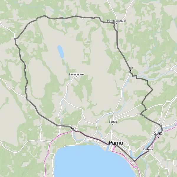 Map miniature of "Scenic Road Cycling Tour from Pärnu to Sindi" cycling inspiration in Eesti, Estonia. Generated by Tarmacs.app cycling route planner