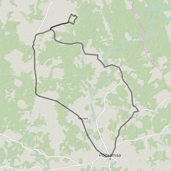 Map miniature of "Central Estonia Roadway" cycling inspiration in Eesti, Estonia. Generated by Tarmacs.app cycling route planner