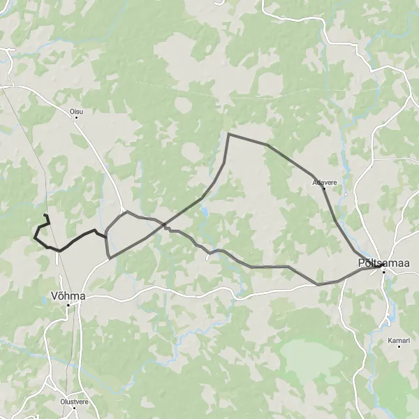 Map miniature of "Pilistvere Arkma Loop" cycling inspiration in Eesti, Estonia. Generated by Tarmacs.app cycling route planner