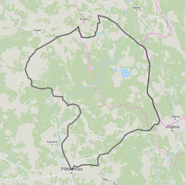 Map miniature of "Pajusi Loop" cycling inspiration in Eesti, Estonia. Generated by Tarmacs.app cycling route planner